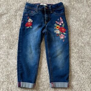 Jordache Girls 3T Embroidered Floral Jeans Cottagecore Spring Garden Denim